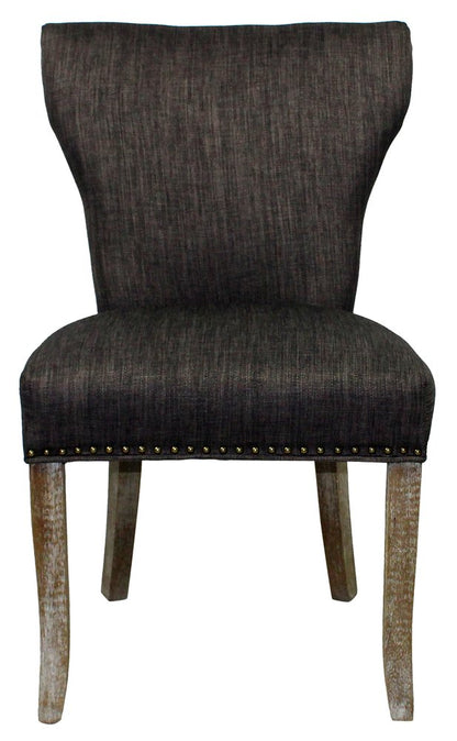 Set of Two Dark Gray And Brown Upholstered Fabric Dining Parsons Chairs HomeRoots