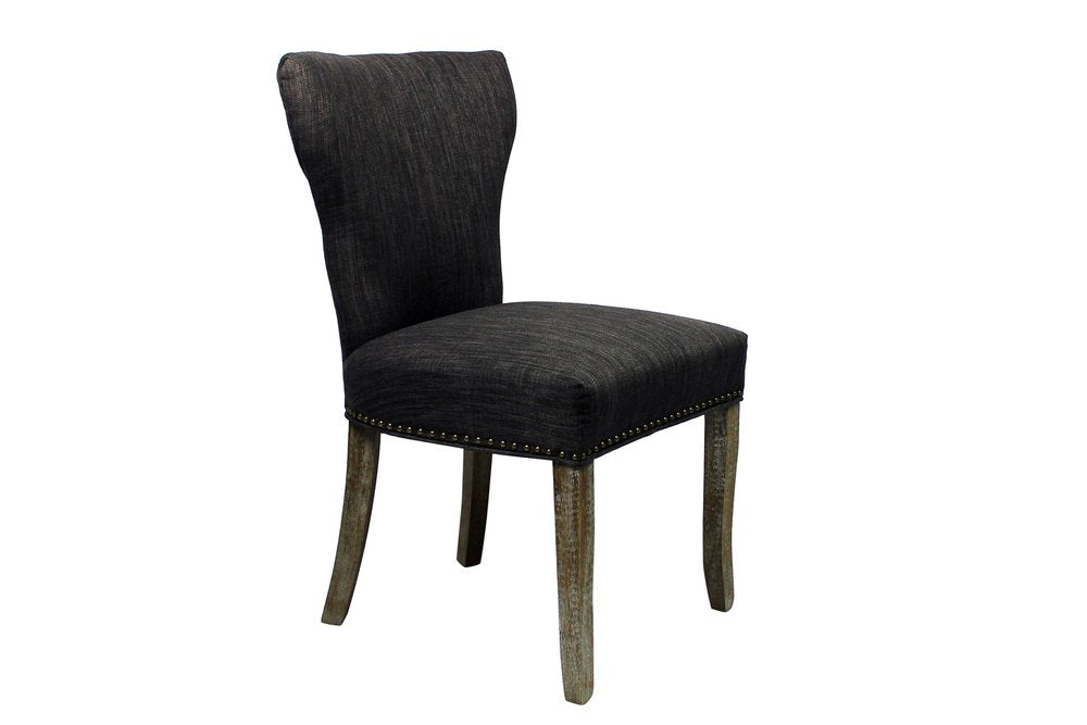 Set of Two Dark Gray And Brown Upholstered Fabric Dining Parsons Chairs HomeRoots