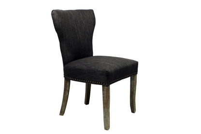 Set of Two Dark Gray And Brown Upholstered Fabric Dining Parsons Chairs HomeRoots