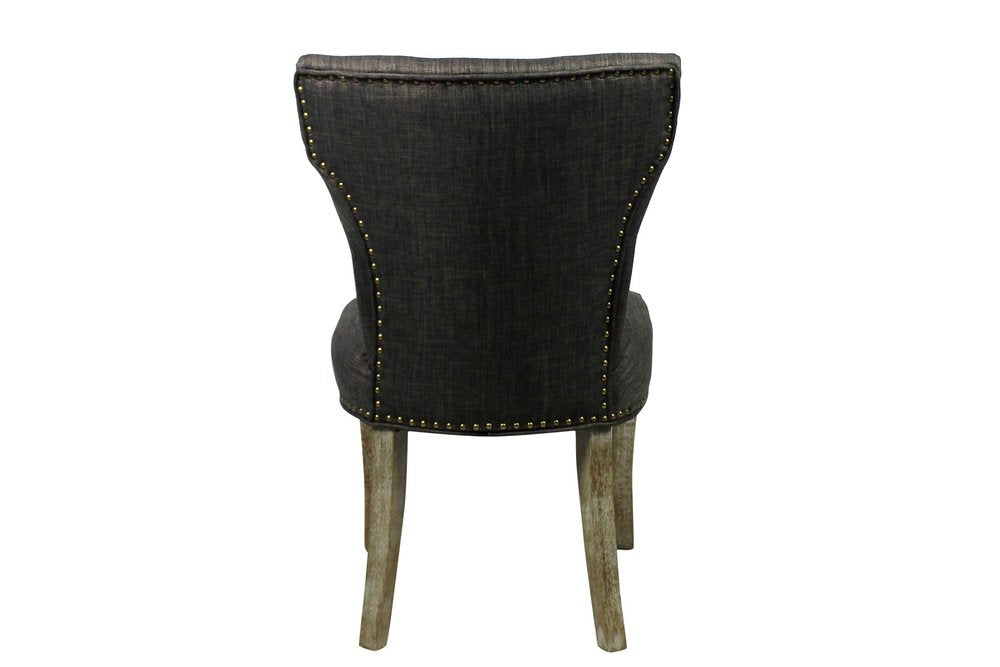Set of Two Dark Gray And Brown Upholstered Fabric Dining Parsons Chairs HomeRoots