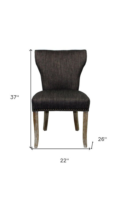 Set of Two Dark Gray And Brown Upholstered Fabric Dining Parsons Chairs HomeRoots