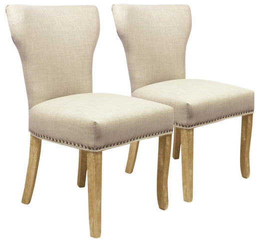 Set of Two Ivory and Natural Upholstered Fabric Dining Parsons Chairs HomeRoots