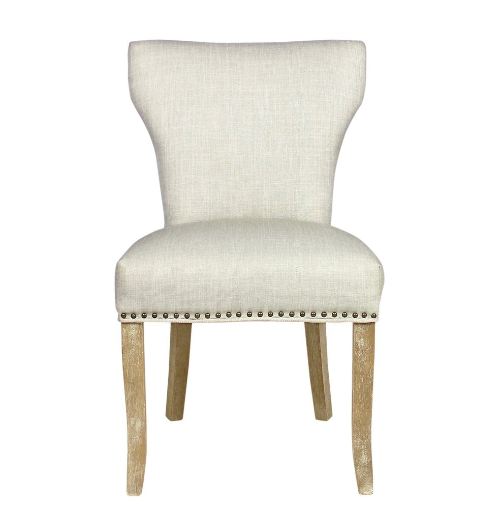 Set of Two Ivory and Natural Upholstered Fabric Dining Parsons Chairs HomeRoots