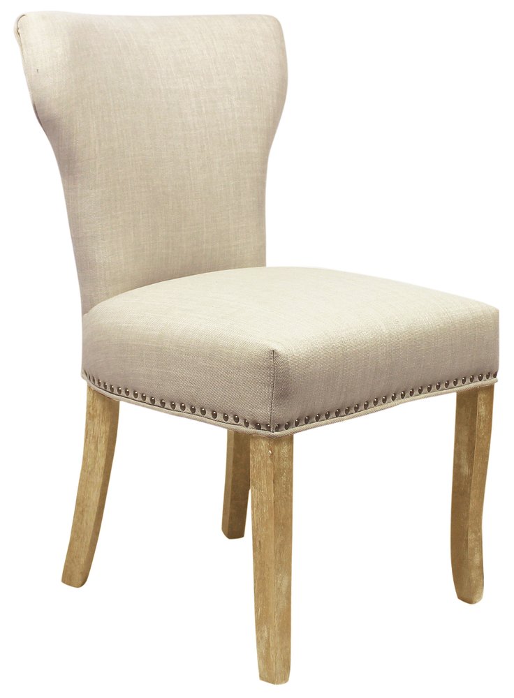 Set of Two Ivory and Natural Upholstered Fabric Dining Parsons Chairs HomeRoots