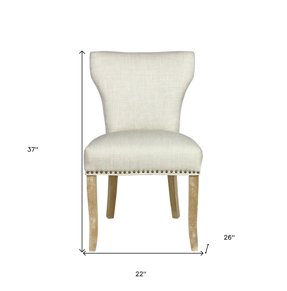 Set of Two Ivory and Natural Upholstered Fabric Dining Parsons Chairs HomeRoots