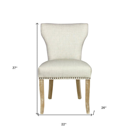Set of Two Ivory and Natural Upholstered Fabric Dining Parsons Chairs HomeRoots