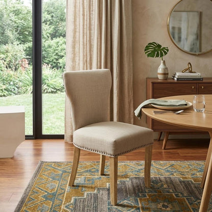 Set of Two Ivory and Natural Upholstered Fabric Dining Parsons Chairs HomeRoots