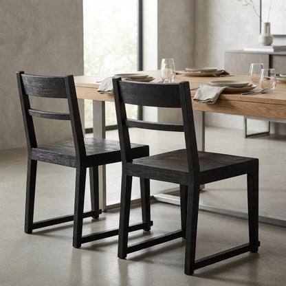 Set of Two Dark Gray Ladder Back Dining Side Chairs HomeRoots