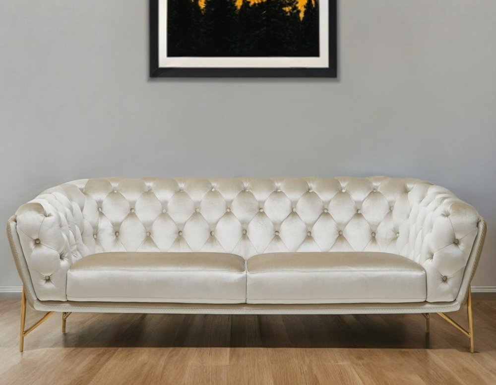 88" Beige Velvet Sofa With Gold Legs HomeRoots