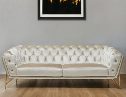 88" Beige Velvet Sofa With Gold Legs HomeRoots