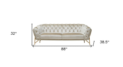 88" Beige Velvet Sofa With Gold Legs