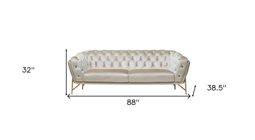 88" Beige Velvet Sofa With Gold Legs HomeRoots