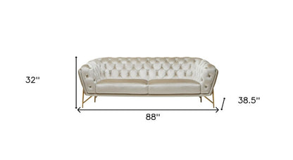 88" Beige Velvet Sofa With Gold Legs HomeRoots