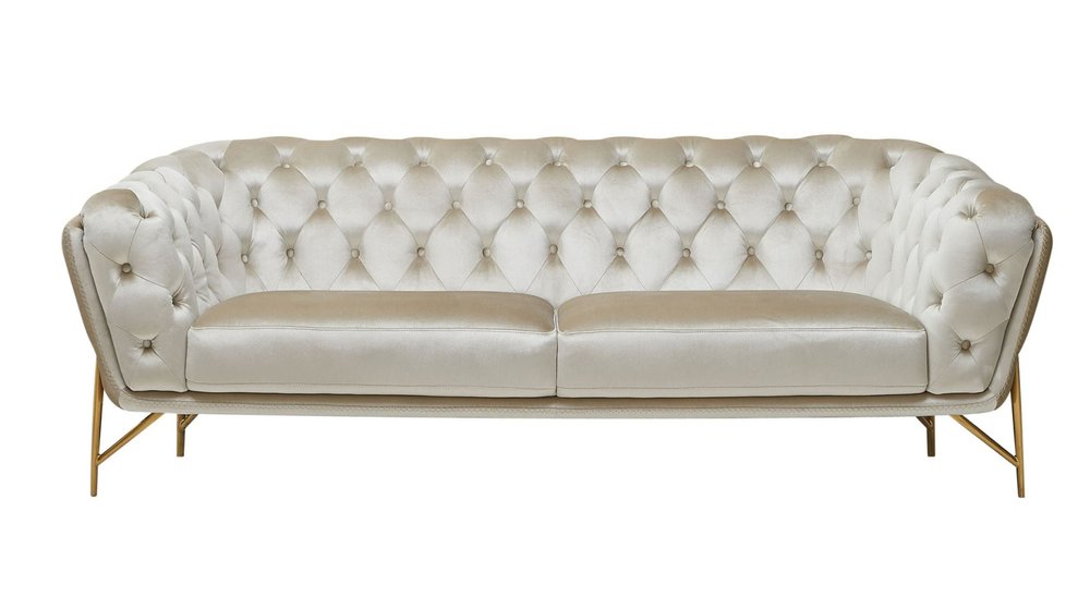 88" Beige Velvet Sofa With Gold Legs HomeRoots