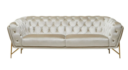 88" Beige Velvet Sofa With Gold Legs HomeRoots