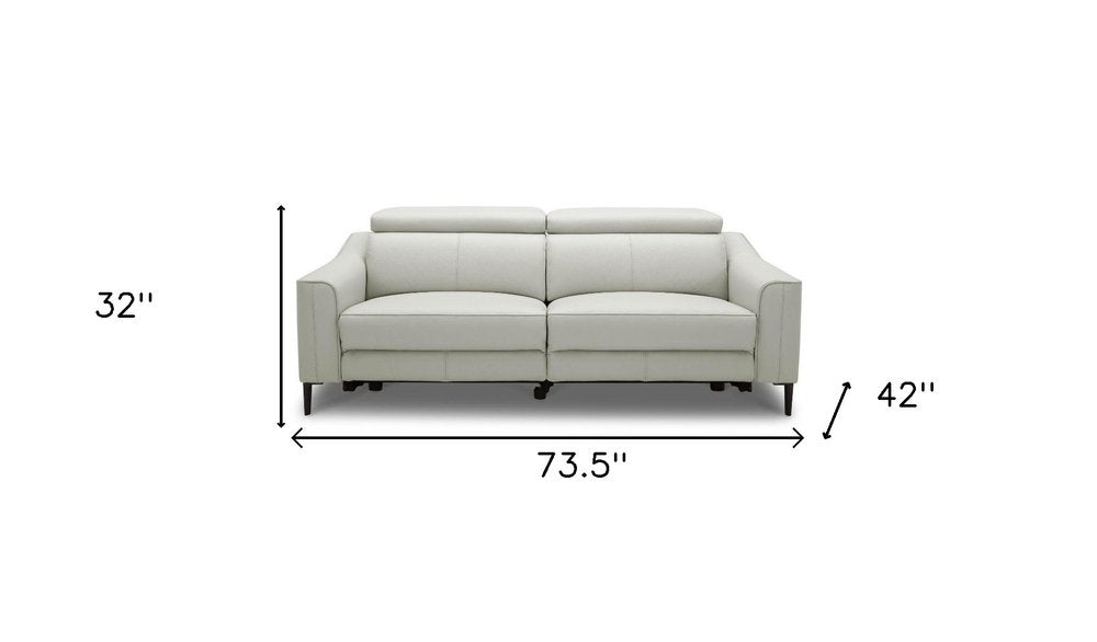 74" Gray Leather Reclining Sofa With Black Legs HomeRoots