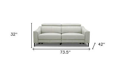 74" Gray Leather Reclining Sofa With Black Legs HomeRoots