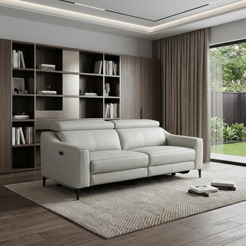 74" Gray Leather Reclining Sofa With Black Legs HomeRoots