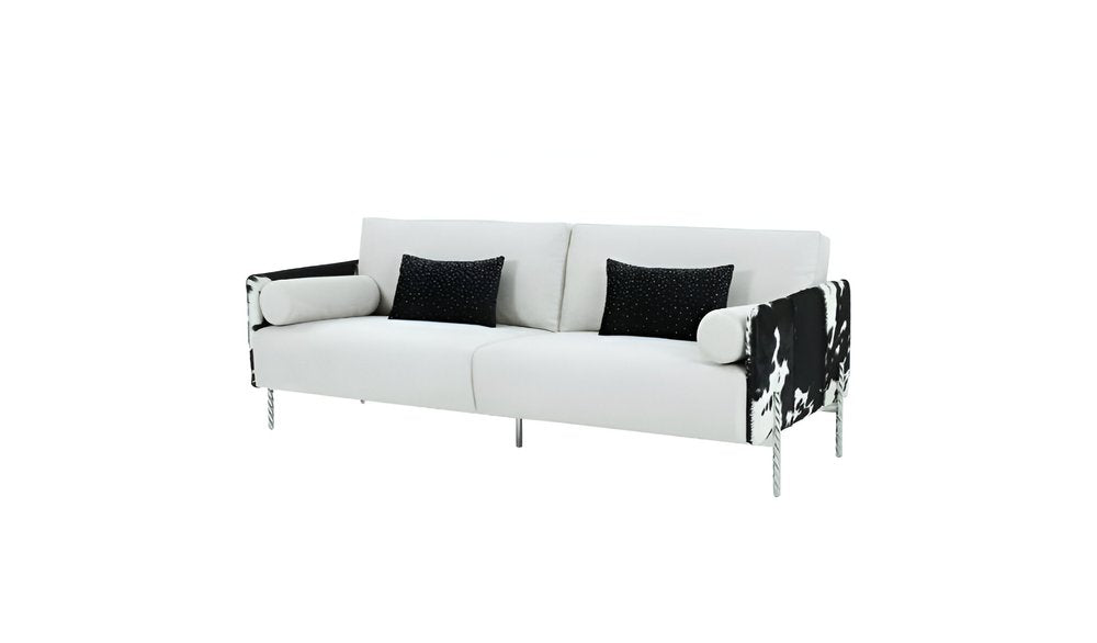89" White Sofa And Toss Pillows With Silver Legs HomeRoots