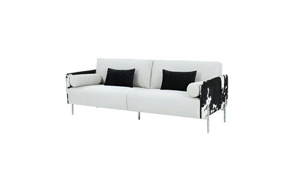 89" White Sofa And Toss Pillows With Silver Legs HomeRoots