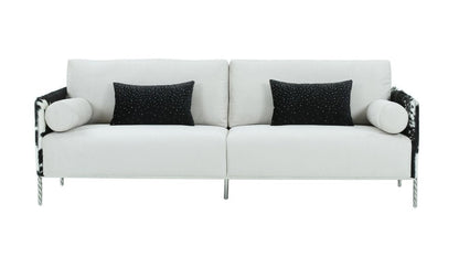 89" White Sofa And Toss Pillows With Silver Legs HomeRoots