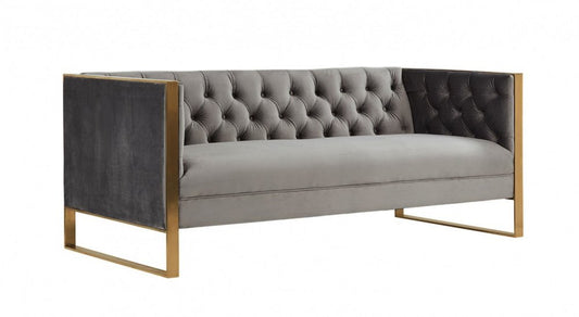 75" Gray Velvet Sofa With Gold Legs HomeRoots