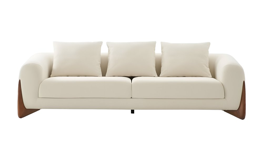 100" Cream Fabric Sofa With Wood Brown Legs — view 5