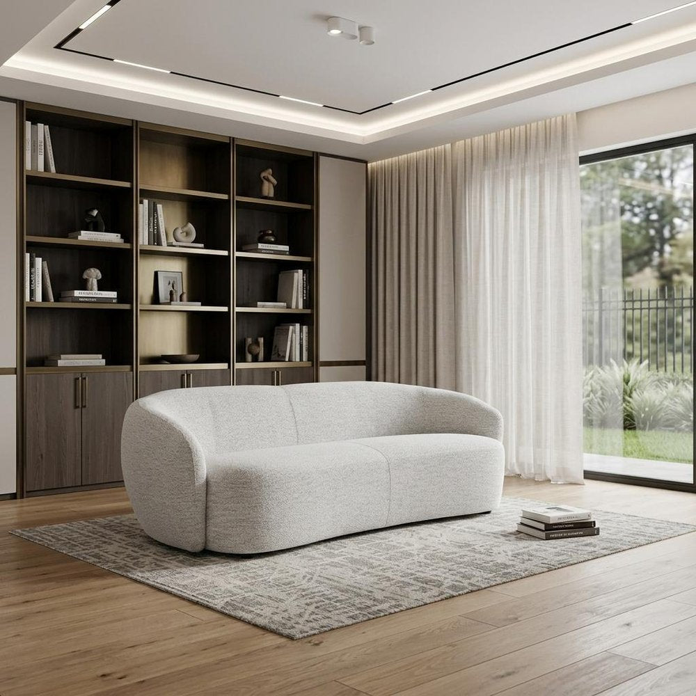 90" Off White Fabric Sofa With Black Legs HomeRoots