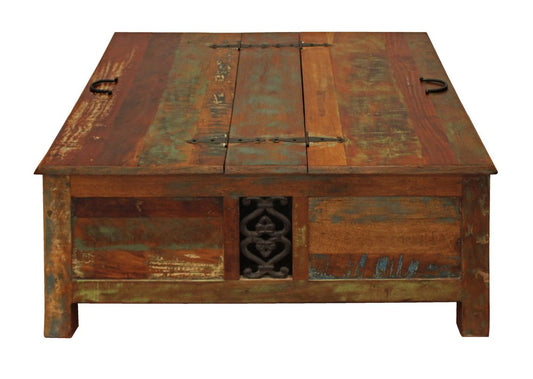 40" Brown Solid Wood Square Lift Top Solid Trunk Coffee Table HomeRoots