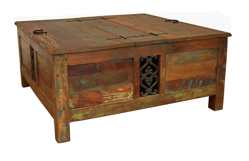 40" Brown Solid Wood Square Lift Top Solid Trunk Coffee Table HomeRoots