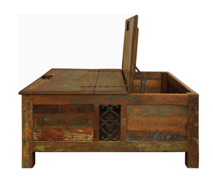 40" Brown Solid Wood Square Lift Top Solid Trunk Coffee Table