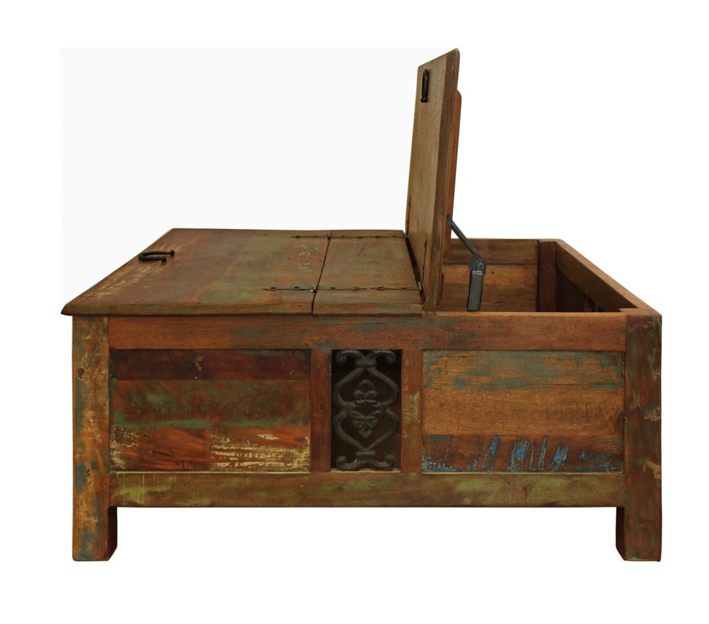 40" Brown Solid Wood Square Lift Top Solid Trunk Coffee Table HomeRoots