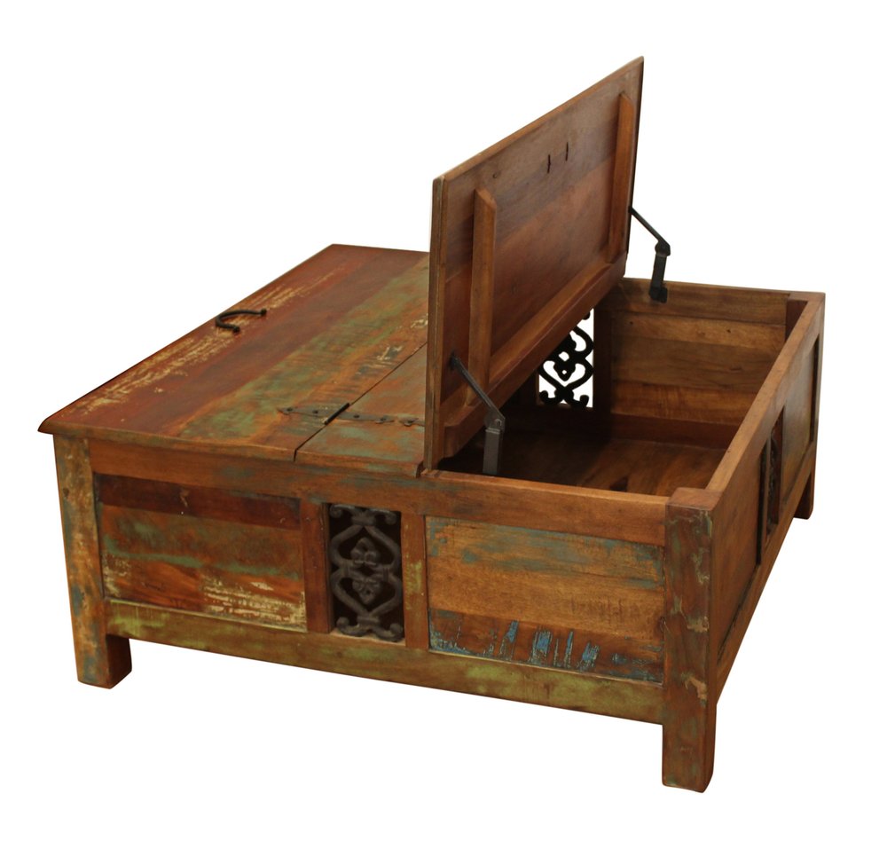 40" Brown Solid Wood Square Lift Top Solid Trunk Coffee Table HomeRoots