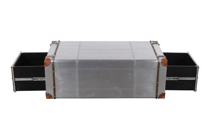 48" Silver Aluminum and Solid Wood Solid Coffee Table With Two Drawers HomeRoots