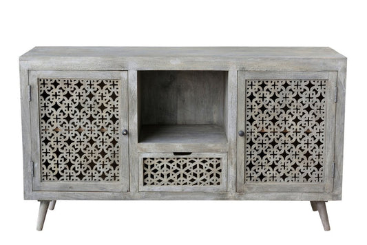 55" Gray Solid Wood Cabinet Enclosed Storage Worn TV Stand