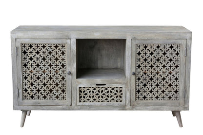 55" Gray Solid Wood Cabinet Enclosed Storage Worn TV Stand HomeRoots