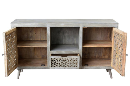 55" Gray Solid Wood Cabinet Enclosed Storage Worn TV Stand HomeRoots