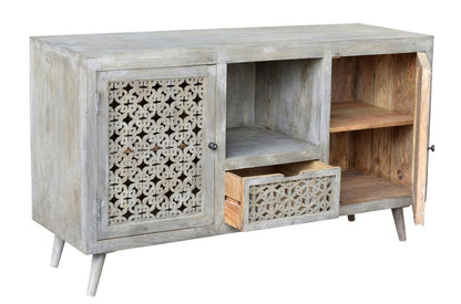 55" Gray Solid Wood Cabinet Enclosed Storage Worn TV Stand HomeRoots