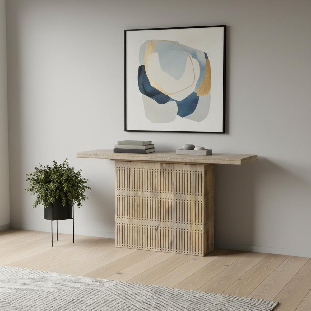 54" Ivory Solid Wood Distressed Pedestal Console Table HomeRoots