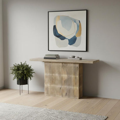54" Ivory Solid Wood Distressed Pedestal Console Table HomeRoots