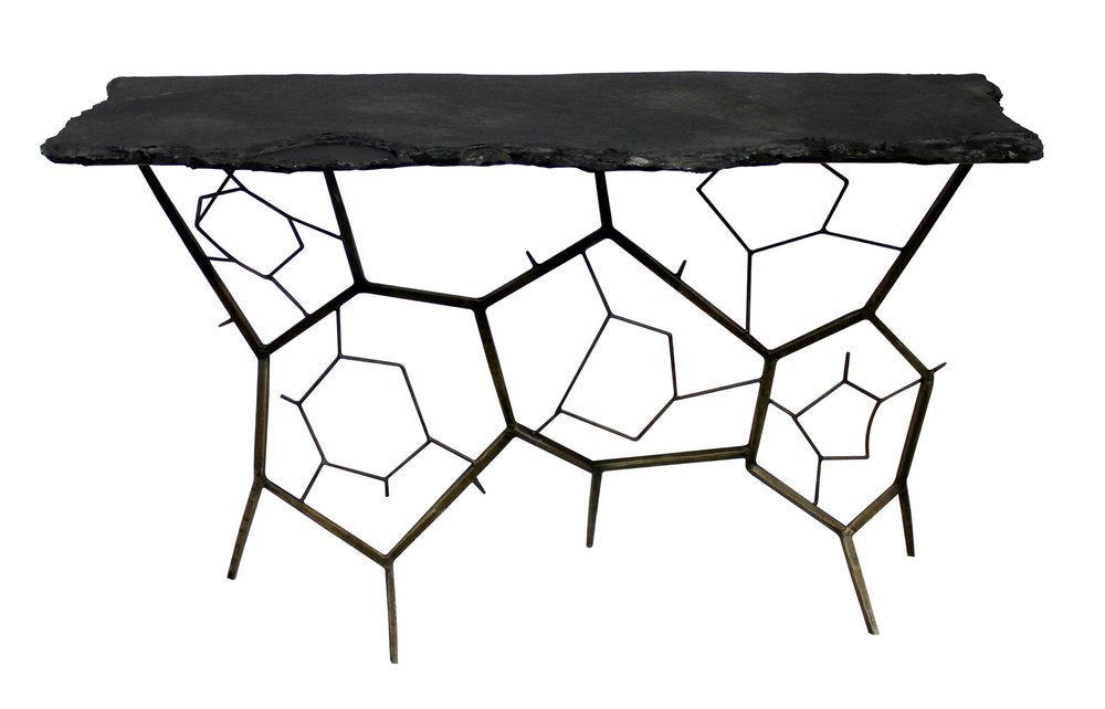 51" Black Stone and Iron Abstract Console Table HomeRoots