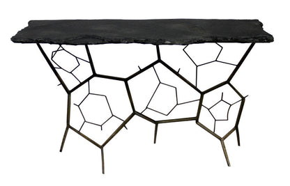 51" Black Stone and Iron Abstract Console Table HomeRoots