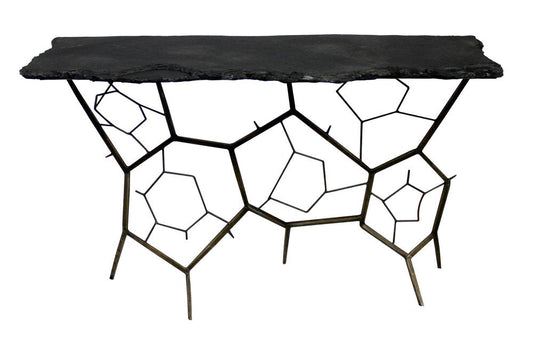 51" Black Stone and Iron Abstract Console Table HomeRoots