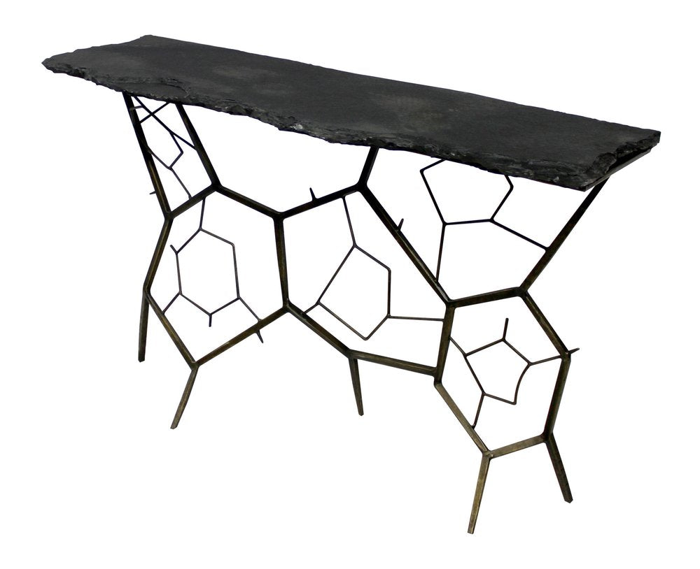 51" Black Stone and Iron Abstract Console Table HomeRoots