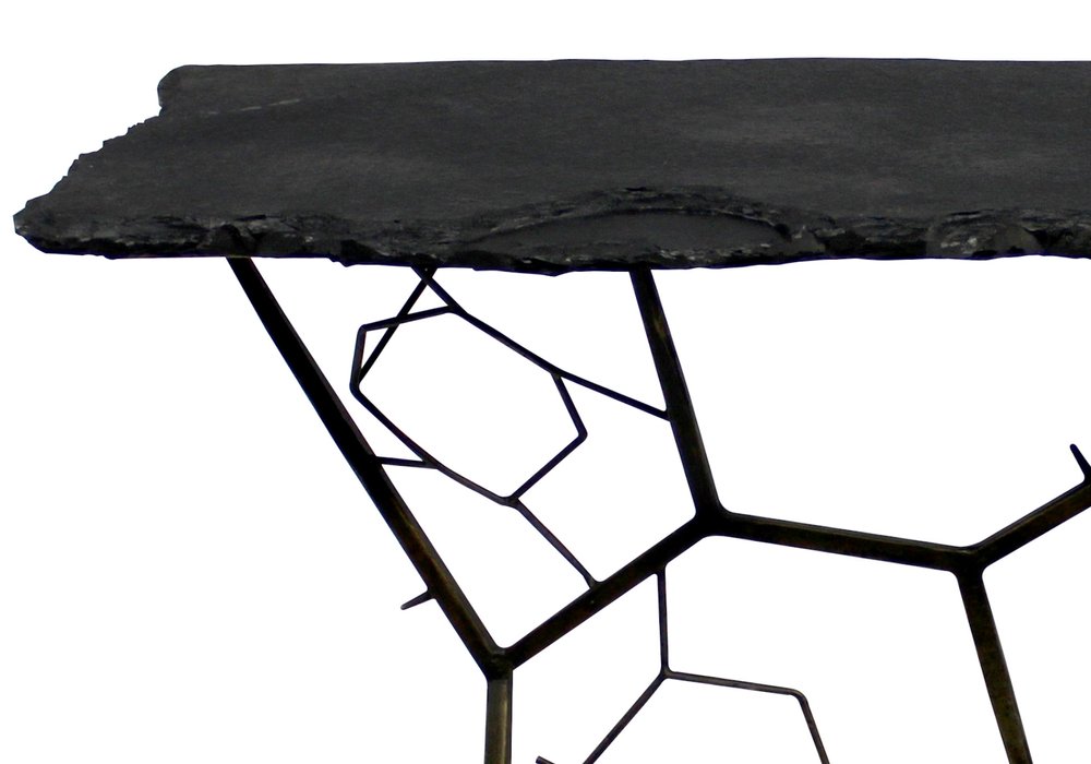 51" Black Stone and Iron Abstract Console Table HomeRoots