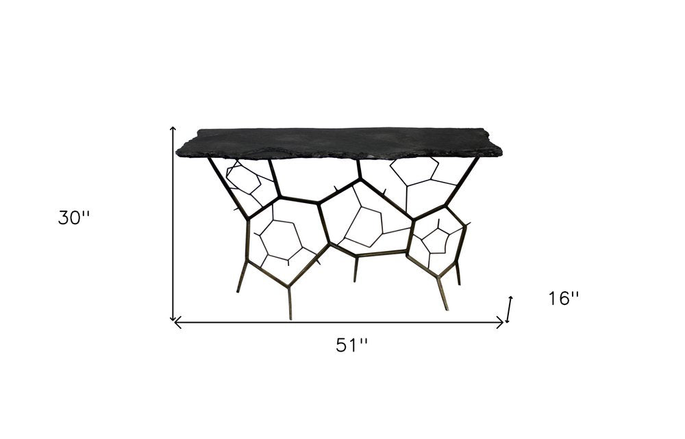 51" Black Stone and Iron Abstract Console Table HomeRoots