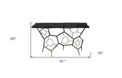 51" Black Stone and Iron Abstract Console Table HomeRoots