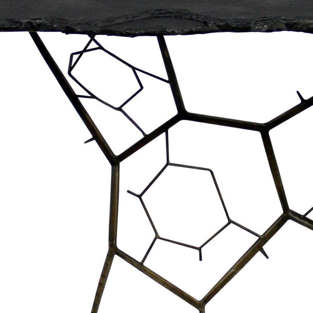 51" Black Stone and Iron Abstract Console Table HomeRoots