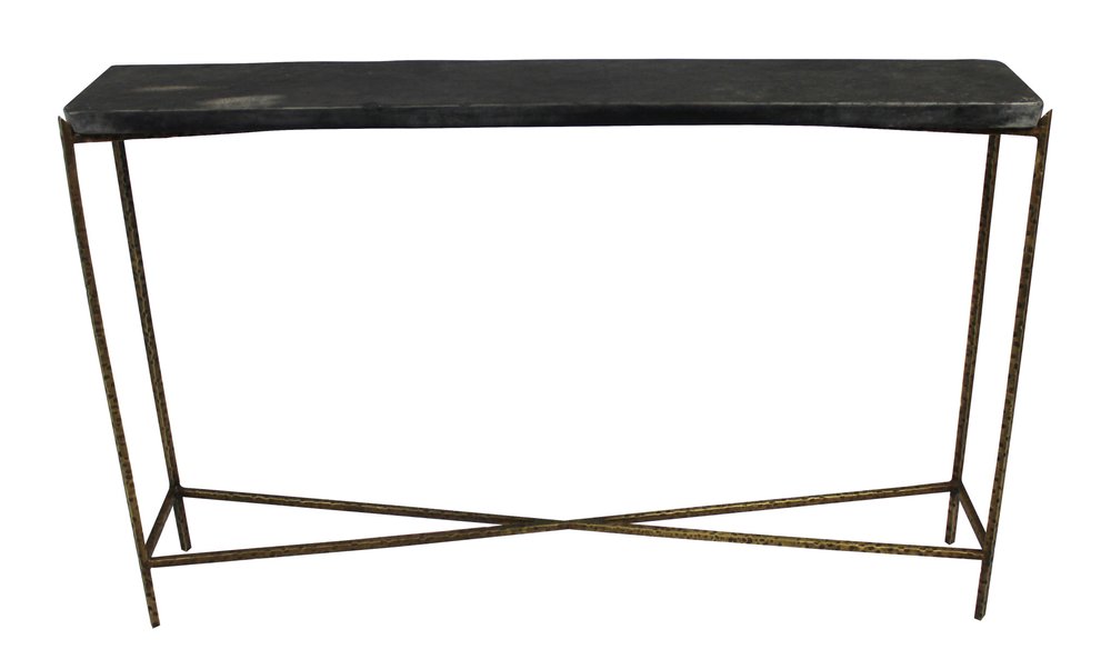 48" Black and Gold Stone and Iron Frame Console Table HomeRoots