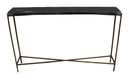 48" Black and Gold Stone and Iron Frame Console Table HomeRoots